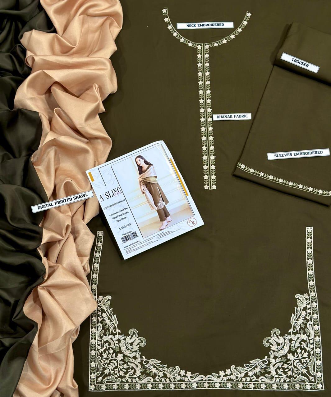 Fabric Dhanak Suit with Pashmina wool Shaw
