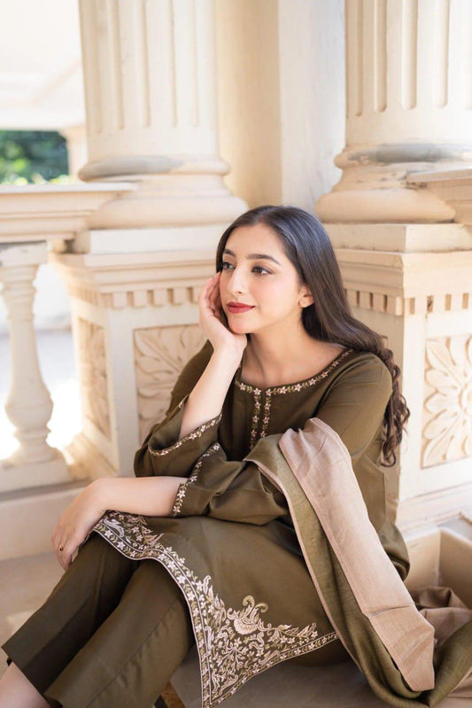 Fabric Dhanak Suit with Pashmina wool Shaw